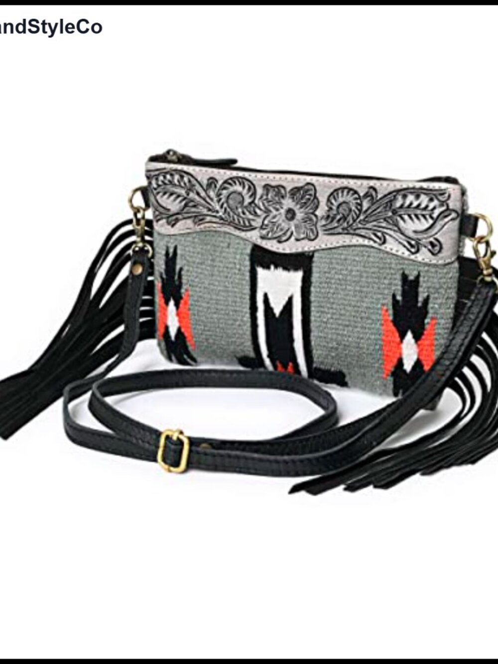 Handwoven Wool Aztec Print Crossbody Clutch with Suede Fringe